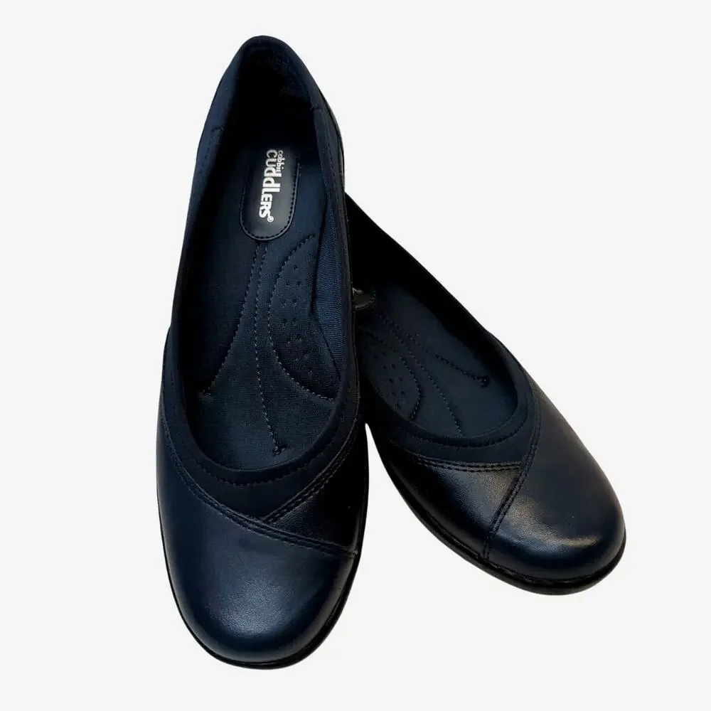Cobbie Cuddler Women's 7 1/2W Eleanor Navy Leather Slip-on Flat